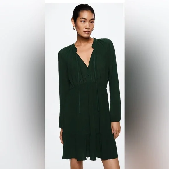 mango green short dress MANGO - Open-back satin-effect dress green